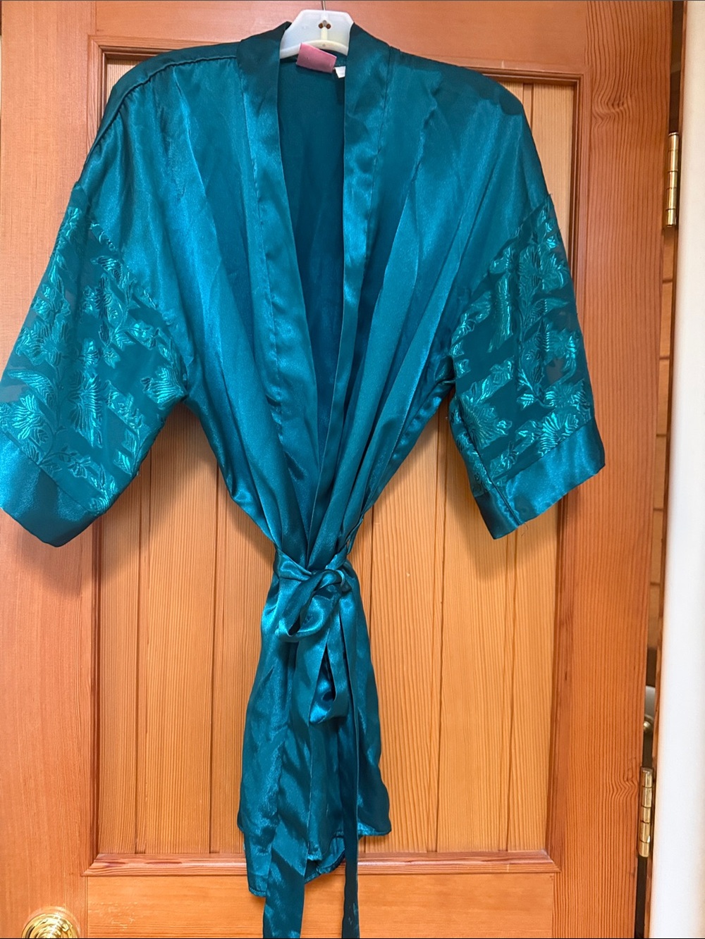 Sleep Solutions Silky Green Women's Kimono Robe - Size M